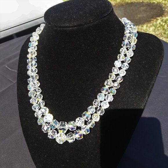 Source Unknown Jewelry - Vintage Double Strand Graduated Crystal Necklace 16 3/4"